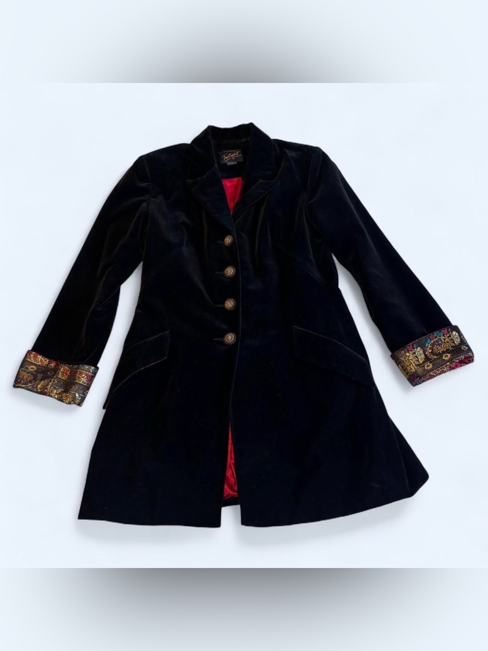 VTG Monsoon Twilight Black Velvet Jacket Coat 12 Whimsigoth Gothic Steampunk